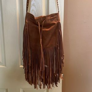 Brown suede purse with fringe